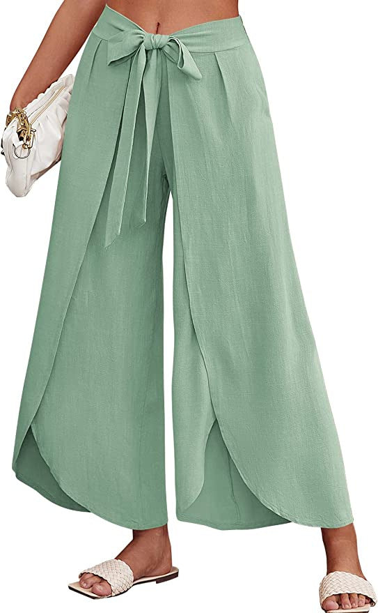 Damen Weite Sommerhose aus leichtem, atmungsaktivem Stoff mit Bindegürtel EB