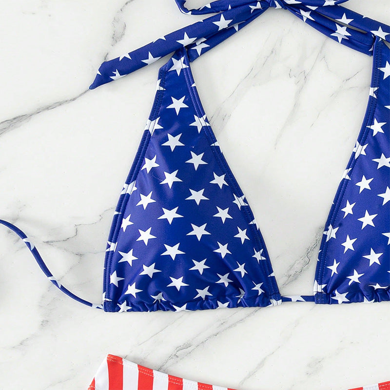 Damen Triangel-Bikini mit patriotischem Sternen- und Streifenmuster EB
