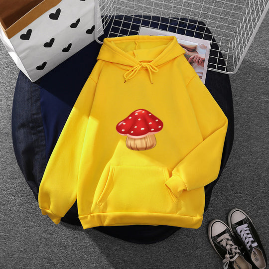 Damen nan leichter Oversize Kapuzenpullover mit Herz‑EKG‑Motiv, langen Kordeln und elastischem Bund EB