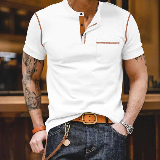 Herren nan urbanes Kurzarmshirt mit Stehkragen, halber Knopfleiste und Brusttasche EB