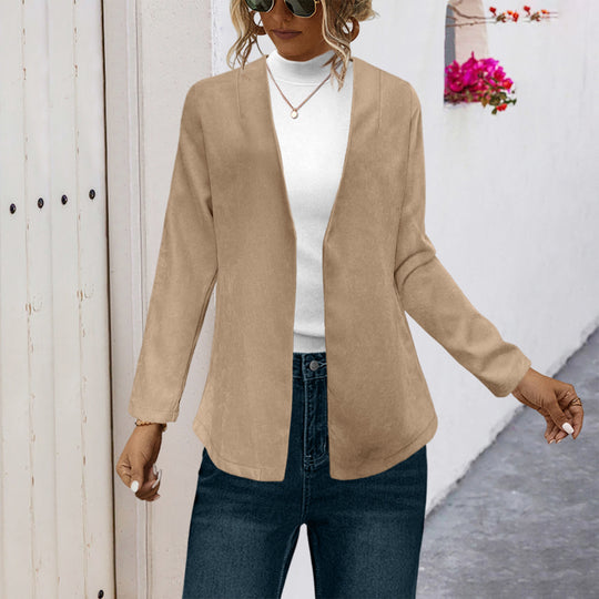 Damen Elegante Longjacke mit weichem Stoff und offenem Schnitt EB