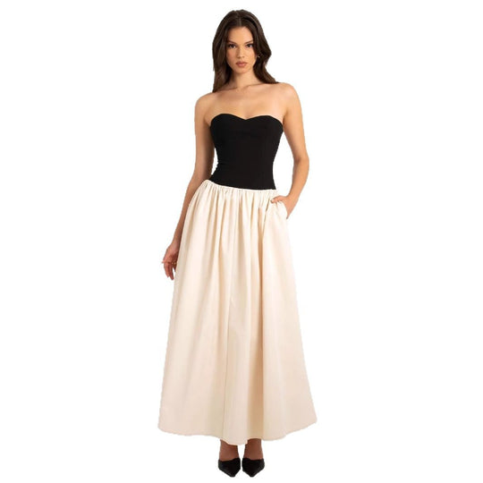 Damen Elegantes Maxikleid mit herzförmigem Ausschnitt und geschmeidigem Rock EB