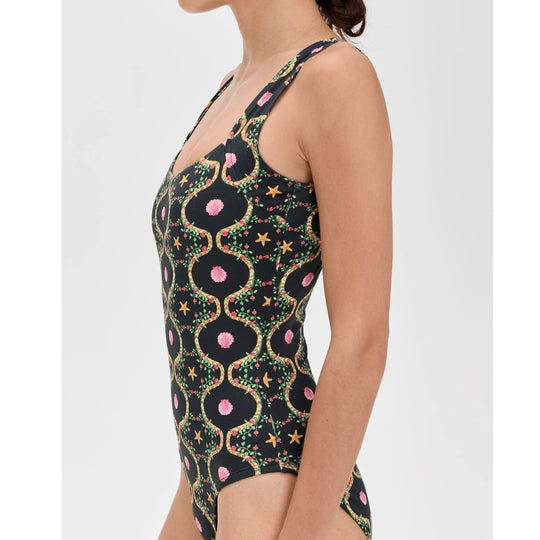 Damen Einteiler Badeanzug mit floralem Design und breiten Trägern EB
