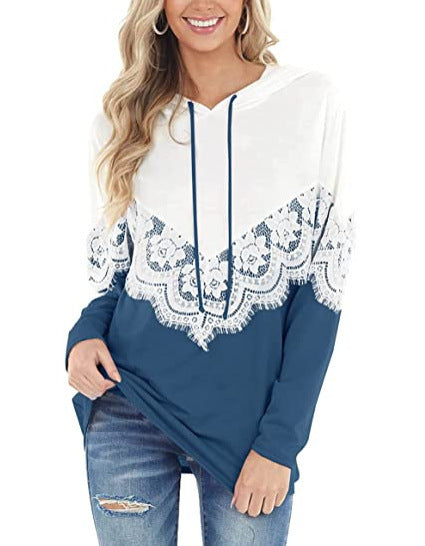 Damen Kapuzenpullover mit kunstvoller Spitzenapplikation EB
