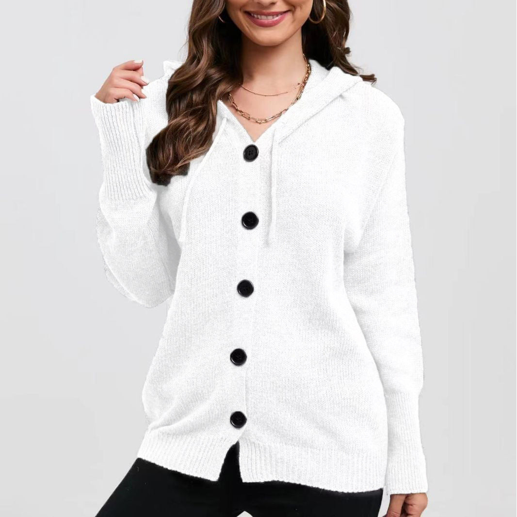 Damen Kuschelige Kapuzenjacke mit Knöpfen EB
