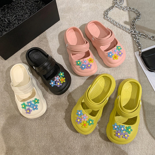 Damen Bunte und komfortable Riemensandalen mit blütenförmigem Dekor EB
