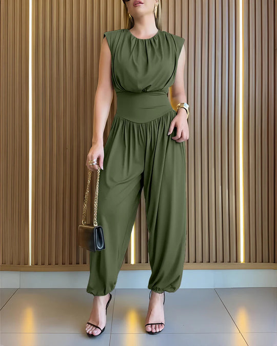 Damen modischer Jumpsuit mit elastischem Taillenbund und innovativem Schnitt EB