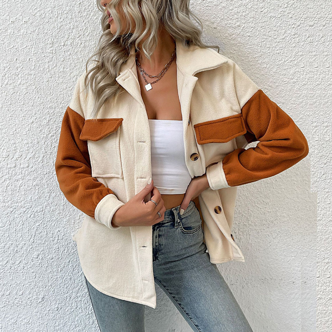 Damen modische Übergangsjacke mit Taschen und kontrastierenden Ärmeln EB