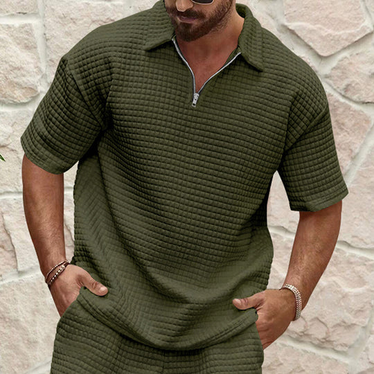 Herren Kurzarm-Henley-T-Shirt mit strukturiertem Design und modischem Kragen EB