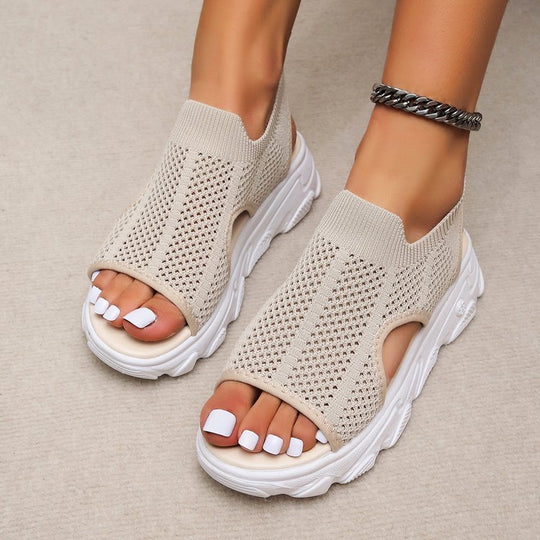 Damen Atmungsaktive Sport-Sandalen mit flexiblem Strickdesign und rutschfester Sohle EB