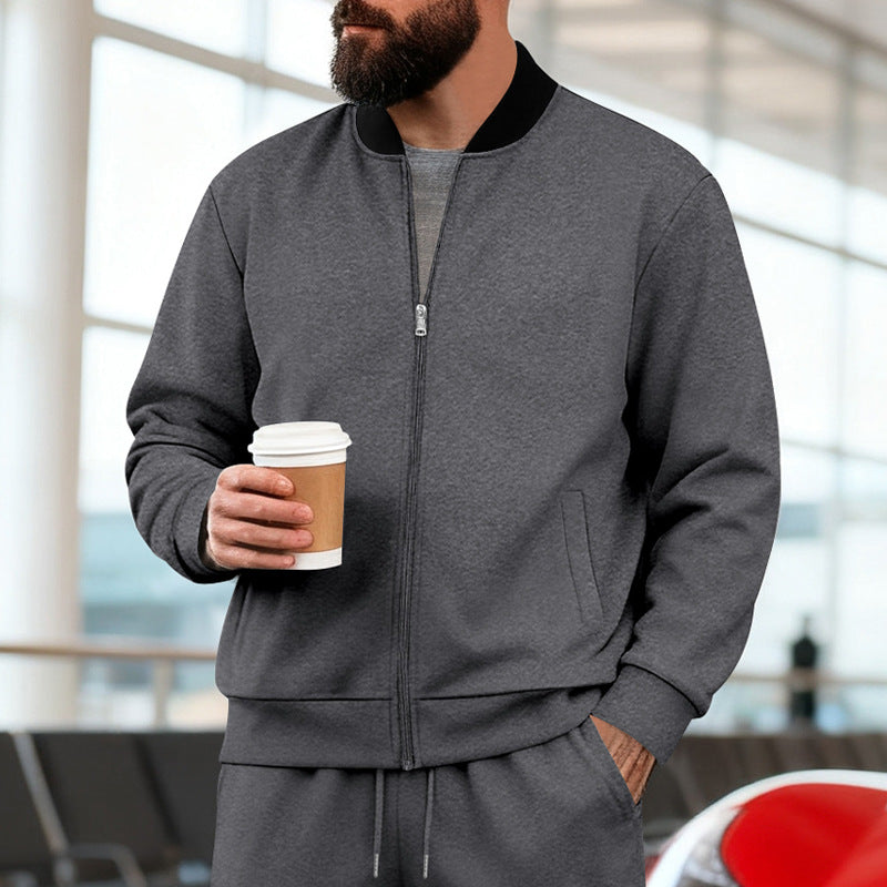 Herren nan urbane Sweat-Trackjacke mit Stehkragen verdecktem Reißverschluss elastischen Rippbündchen und Eingrifftaschen EB