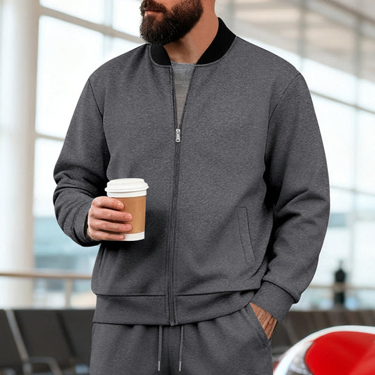 Herren nan urbane Sweat-Trackjacke mit Stehkragen verdecktem Reißverschluss elastischen Rippbündchen und Eingrifftaschen EB