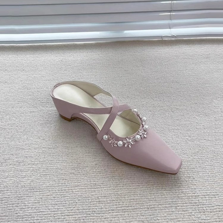Damen Sling-Heels mit elegantem Perlen- und Blumen-Design EB