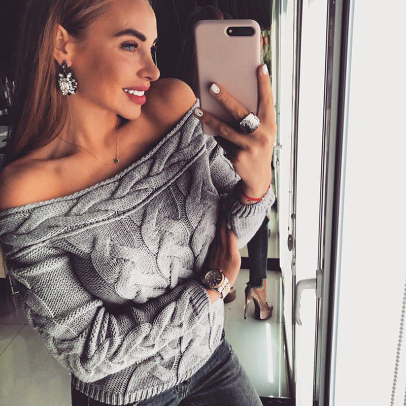 Damen lässiger Strickpullover mit romantischem Zopfmuster EB