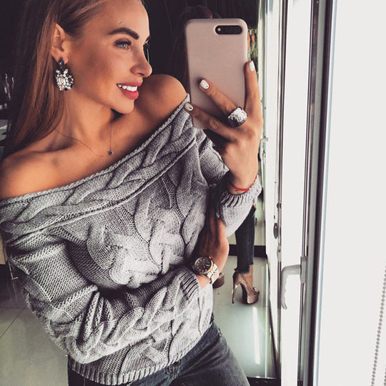 Damen lässiger Strickpullover mit romantischem Zopfmuster EB
