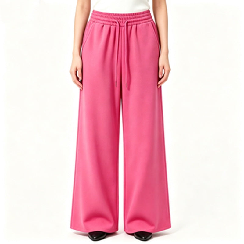 Damen nan weite High-Waist Loungehose mit elastischem Bund, Kordelzug und fließendem Jersey EB