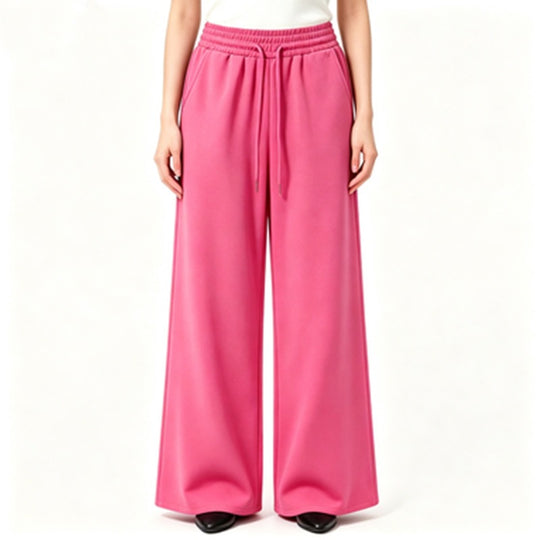 Damen nan weite High-Waist Loungehose mit elastischem Bund, Kordelzug und fließendem Jersey EB