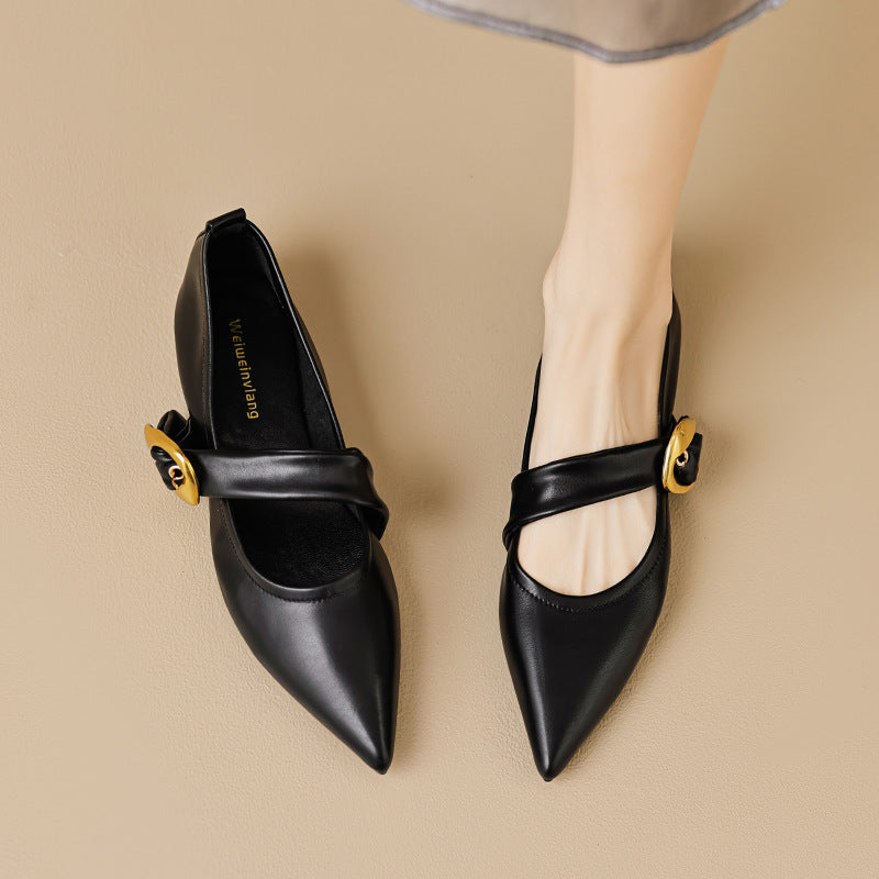 Damen elegante Ballerinas mit modernem Riemen und auffälliger Schnalle EB