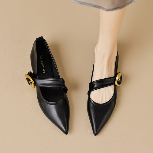 Damen elegante Ballerinas mit modernem Riemen und auffälliger Schnalle EB