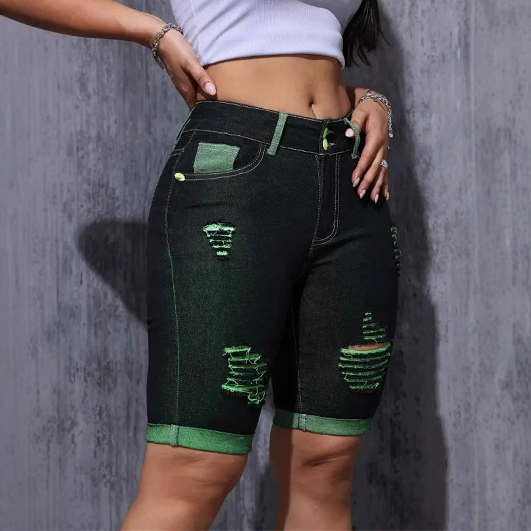 Damen Jeansshorts mit kreativen Cut-Outs und trendiger Waschung EB