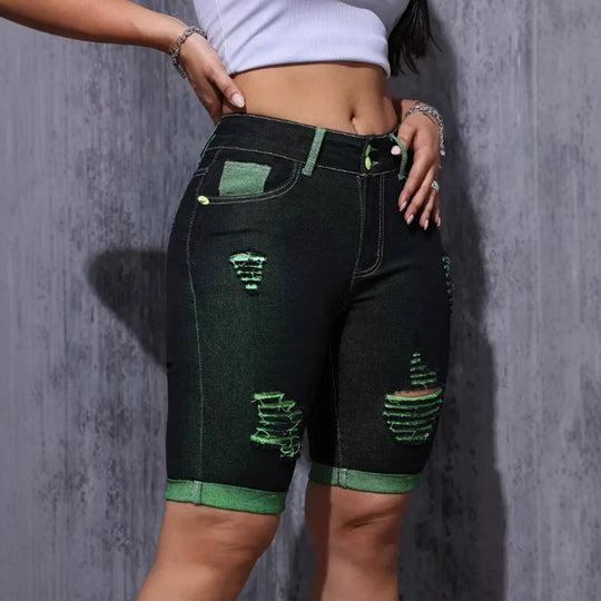 Damen Jeansshorts mit kreativen Cut-Outs und trendiger Waschung EB