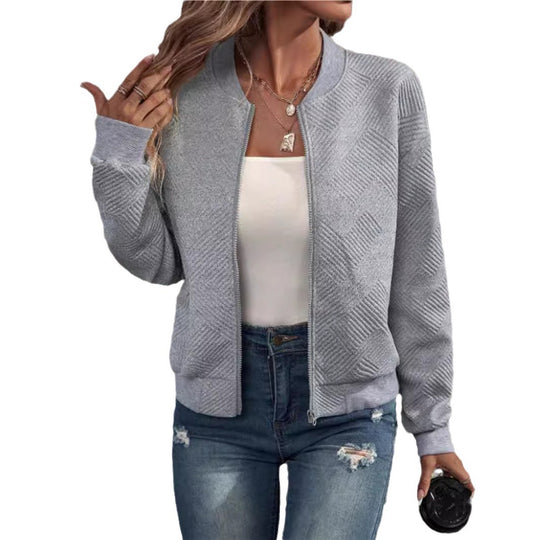 Damen sportliche Bomberjacke mit strukturiertem Design und hohen Bündchen EB