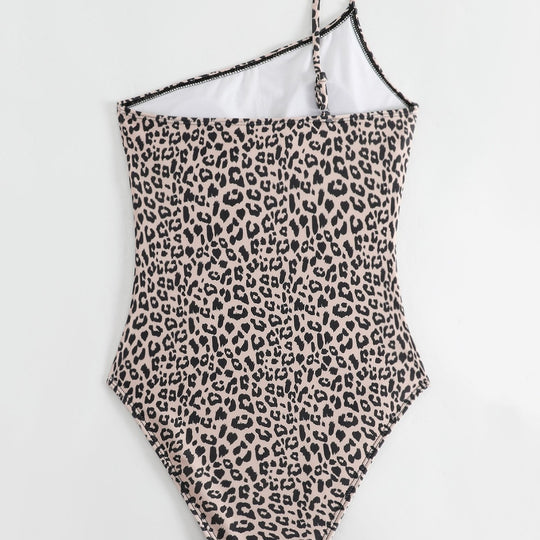 Damen One-Shoulder Badeanzug mit stylischem Animal-Print und femininen Raffungen EB