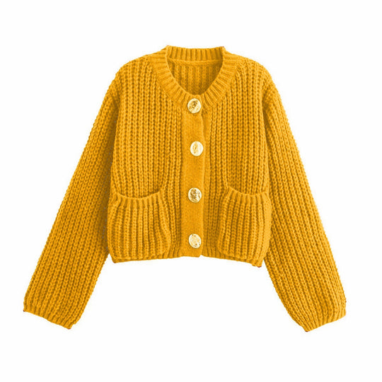 Damen kuschelige Strickjacke mit dekorativen Knöpfen und praktischen Taschen EB