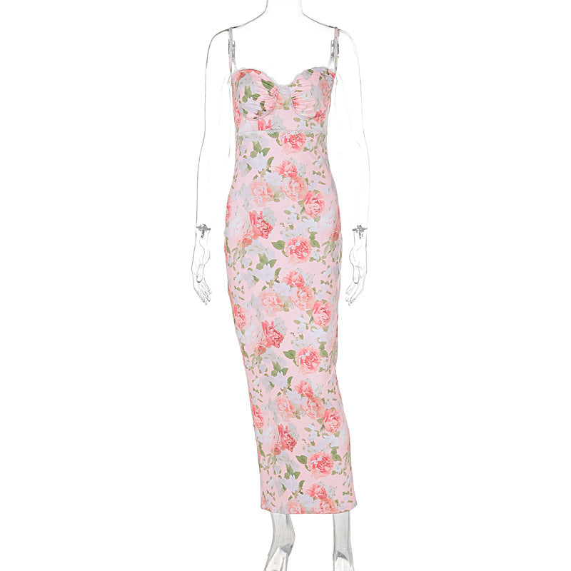 Damen Elegantes figurbetontes Maxikleid mit floralem Design EB