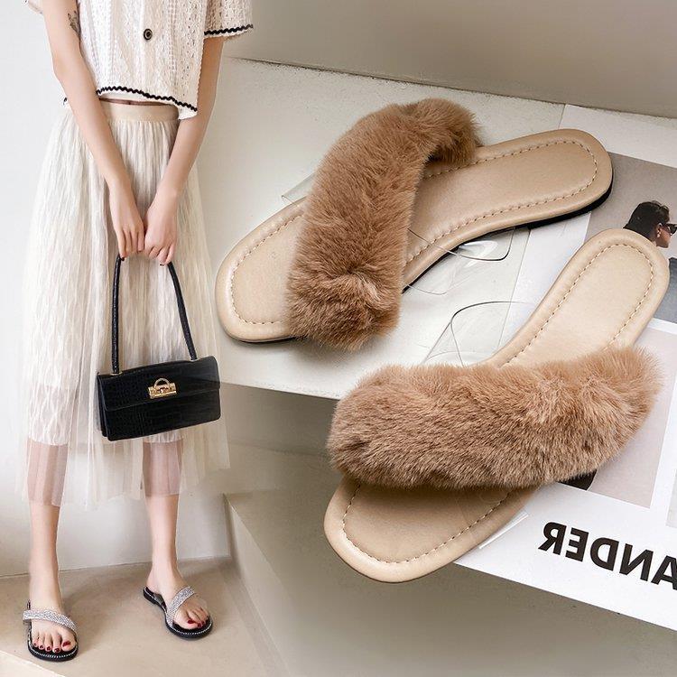 Damen Flausche Slides mit breitem Riemen EB