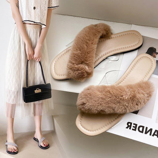 Damen Flausche Slides mit breitem Riemen EB