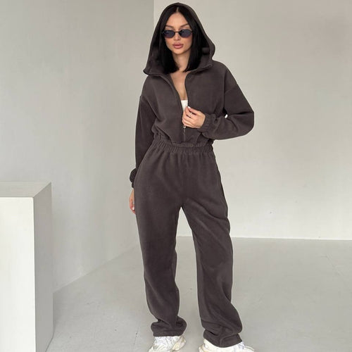 Damen Fleece Jogginganzug mit kurzem Reißverschluss EB