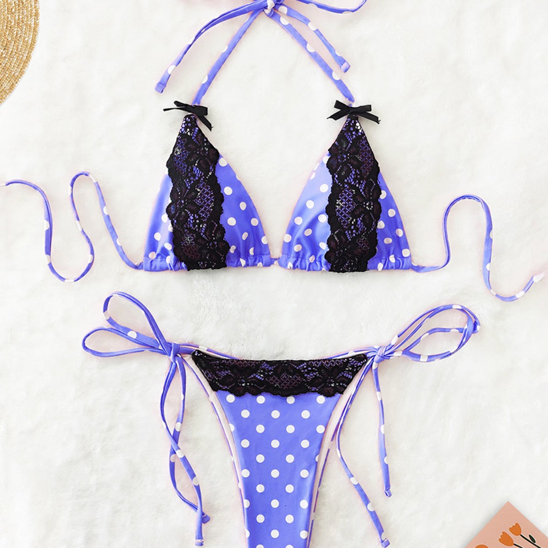Damen Triangel-Bikini mit verspielten Punkten und Spitzenakzenten EB