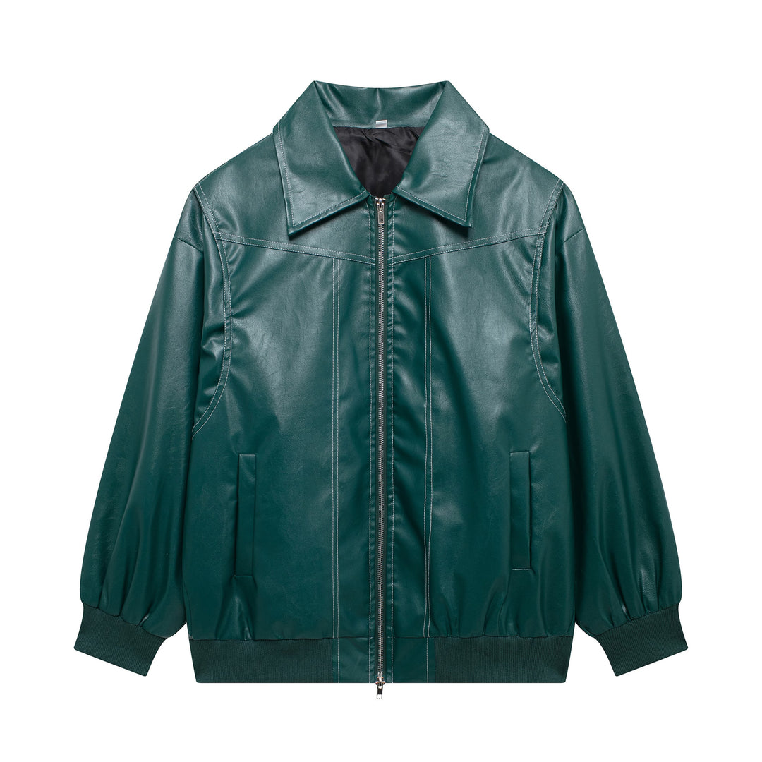 Damen lässige Kunstlederjacke mit hohem Kragen und Reißverschluss EB
