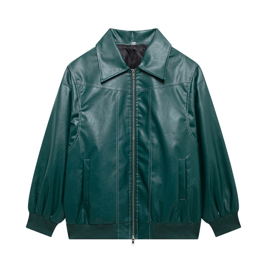 Damen lässige Kunstlederjacke mit hohem Kragen und Reißverschluss EB