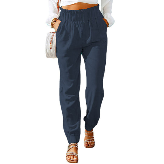 Damen elegante Freizeit-Hosen mit elastischem Bund und seitlichen Taschen EB
