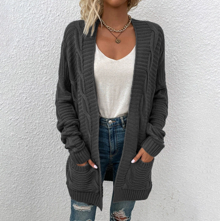 Damen Grobstrick-Cardigan mit großen Taschen und strukturiertem Design EB