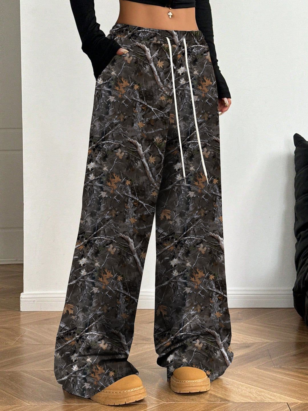 Damen Cargohosen mit hohem Bund und Allover-Muster EB