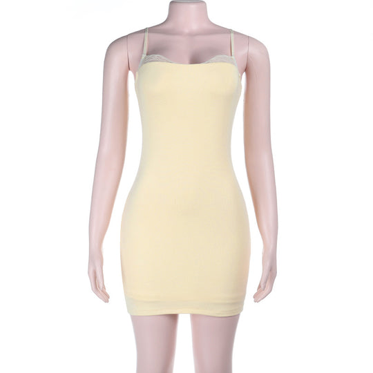 Damen figurbetontes Unterkleid mit verstellbaren Spaghetti-Trägern und Spitzenbesatz EB