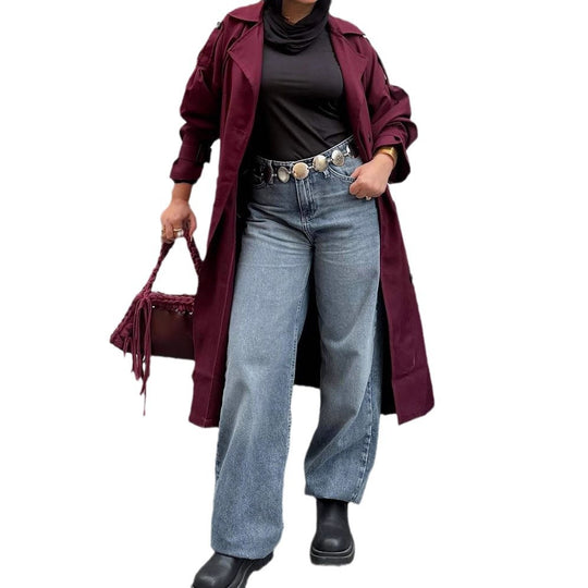 Damen trendiger Trenchcoat mit stilvollem Schnitt und praktischen Taschen EB