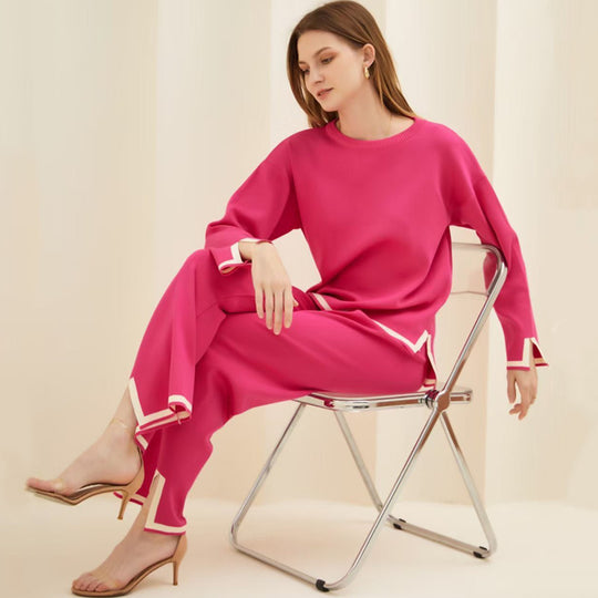 Damen entspannendes Loungewear-Set mit kontrastierenden Saumdetails EB