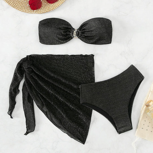 Damen Glamouröser Bandeau-Bikini mit Glitzer-Details EB