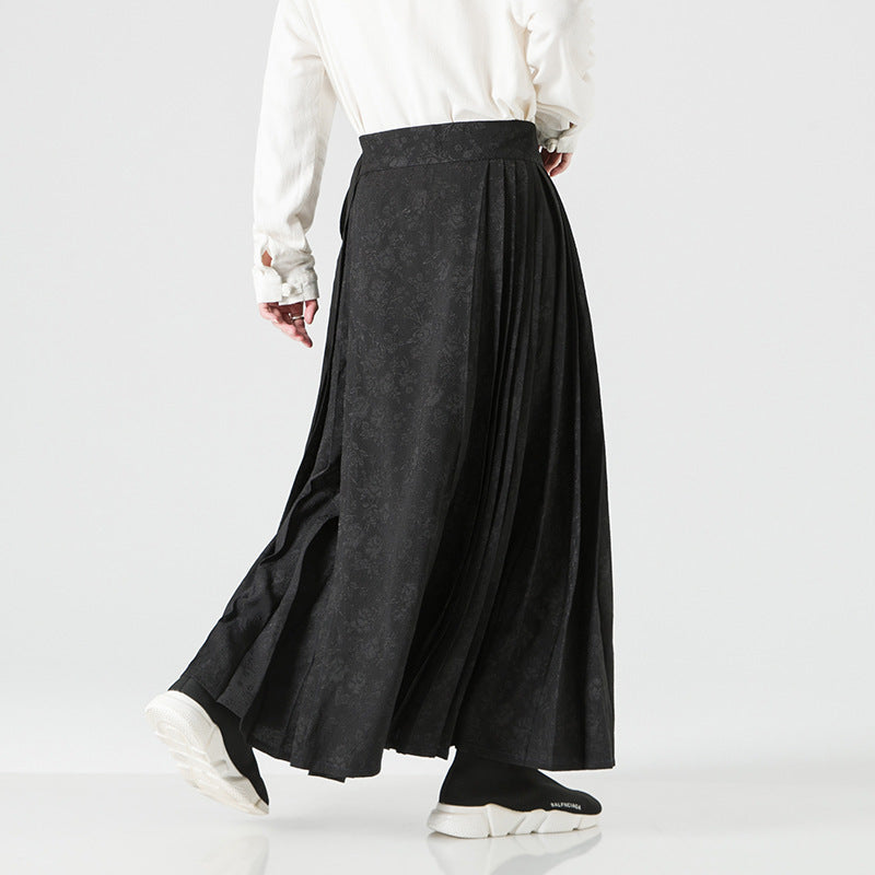 Damen nan Maxi-Rock mit breitem Taillenbund ornamentaler Bordüre und plissierten Falten EB