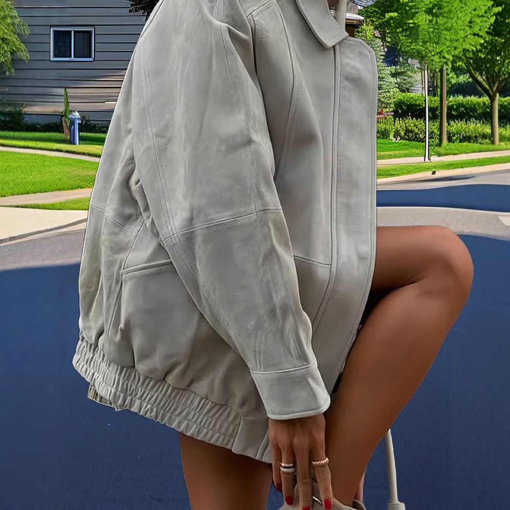 Damen lässige Kunstlederjacke im modernen Oversized-Schnitt EB