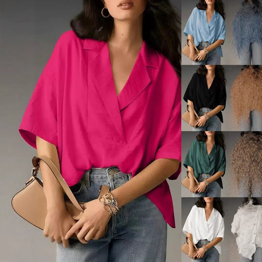 Damen lässige Oversize-Bluse mit modernem Schnitt und V-Ausschnitt EB