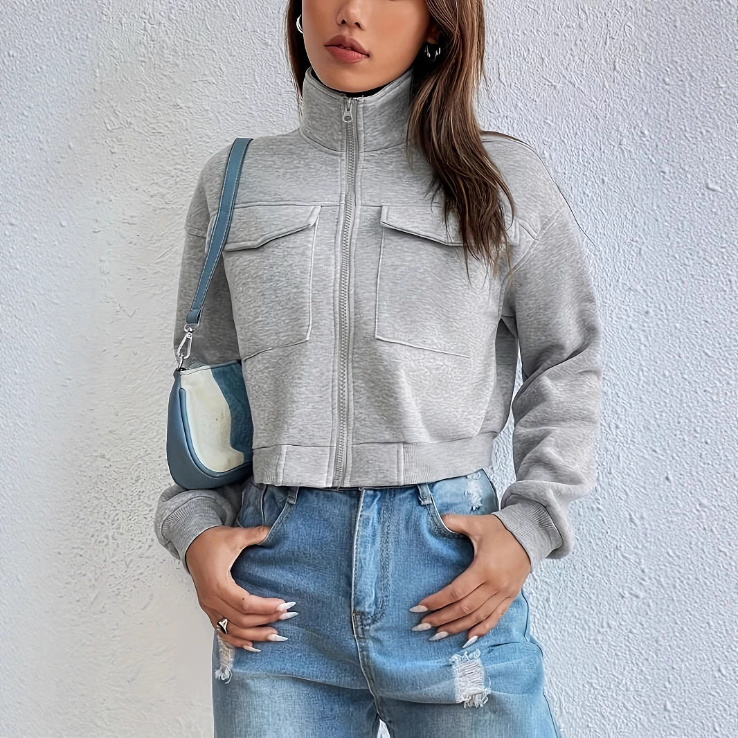 Damen modische Kurzjacke mit praktischen Aufsatztaschen und sportlichem Schnitt EB