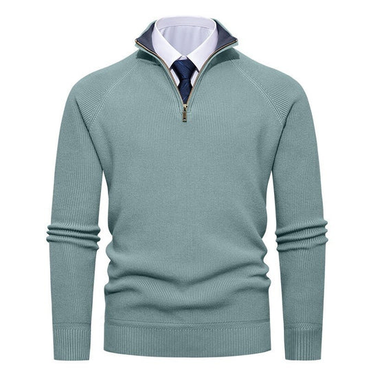 Herren nan feiner Strickpullover mit Halbzip, strukturierter Rippoptik und innen kontrastiertem Stehkragen EB