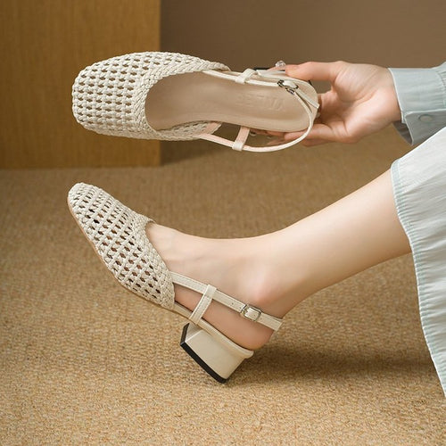 Damen Slingback-Pantoletten mit luftiger Webstruktur und bequemer Absatzhöhe EB
