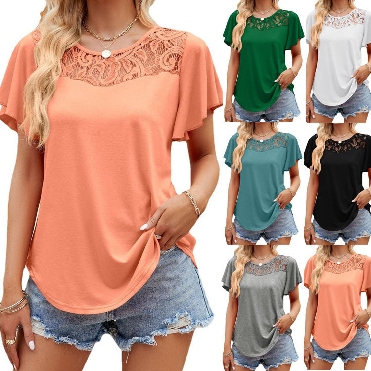 Damen Freizeitbluse mit Spitzeneinsatz EB