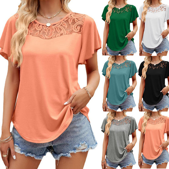 Damen Freizeitbluse mit Spitzeneinsatz EB